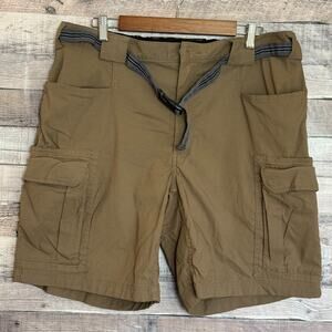 Duluth Trading Dry on the Fly Stretch Cargo Shorts Mens XL Brown Belted Hiking